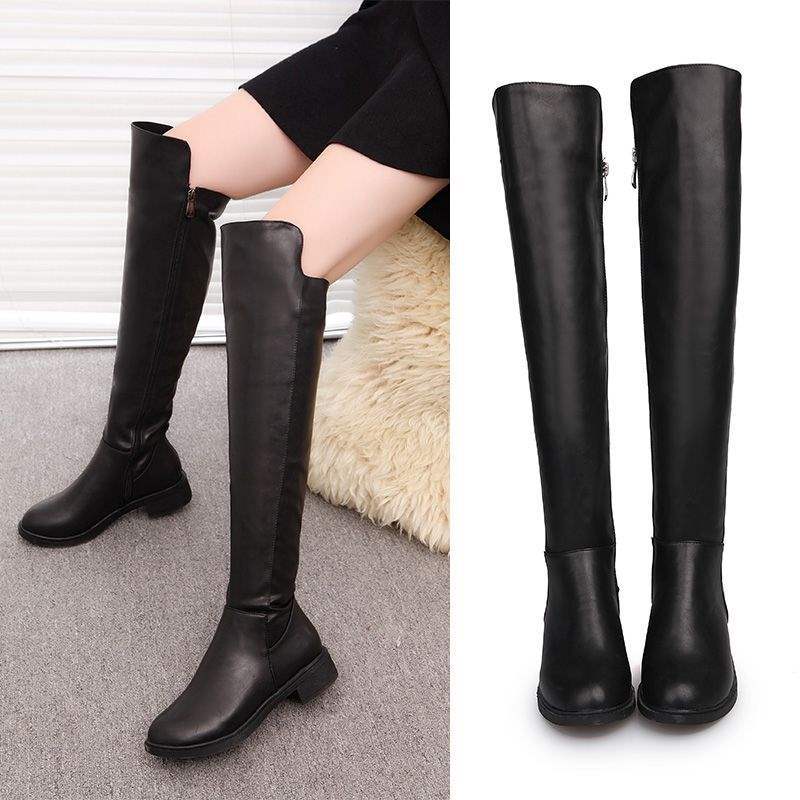 2025 toamnă și iarnă cizme noi până la genunchi cizme plate cizme de cavaler cizme înalte de catifea mărime mare cu fermoar lateral toc gros cizme de damă