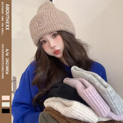 Women's Autumn and Winter Hats New Face Showing Small Knitted Hat Big Head Circumference  Warm Wool Hat  Versatile Ear Protection Hat  Trendy