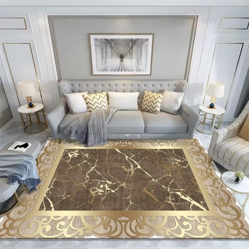 European Style Living Room Luxury Decoration Carpet Gold Sofa Chair Large Area Rug Customizable Easy To Clean Non Slip Mat