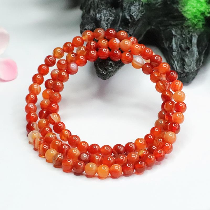Juan Yu Red Banded Agate 108 Beads Necklace & Striped Chalcedony Multi-Turn Bracelet