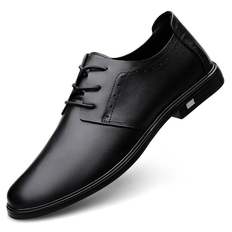 Brand Classic Black Men's Comfortable Sports Leather Shoes Summer New Fashion Lace Up Hollow Breathable Casual Leather Shoes