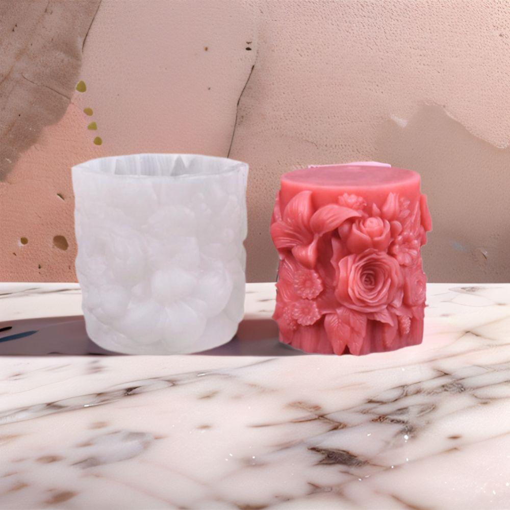 Flower Relief Flowers Cylinder Candle Mold Rose Resin Mold Cylindrical Candle Mould  Candle Making