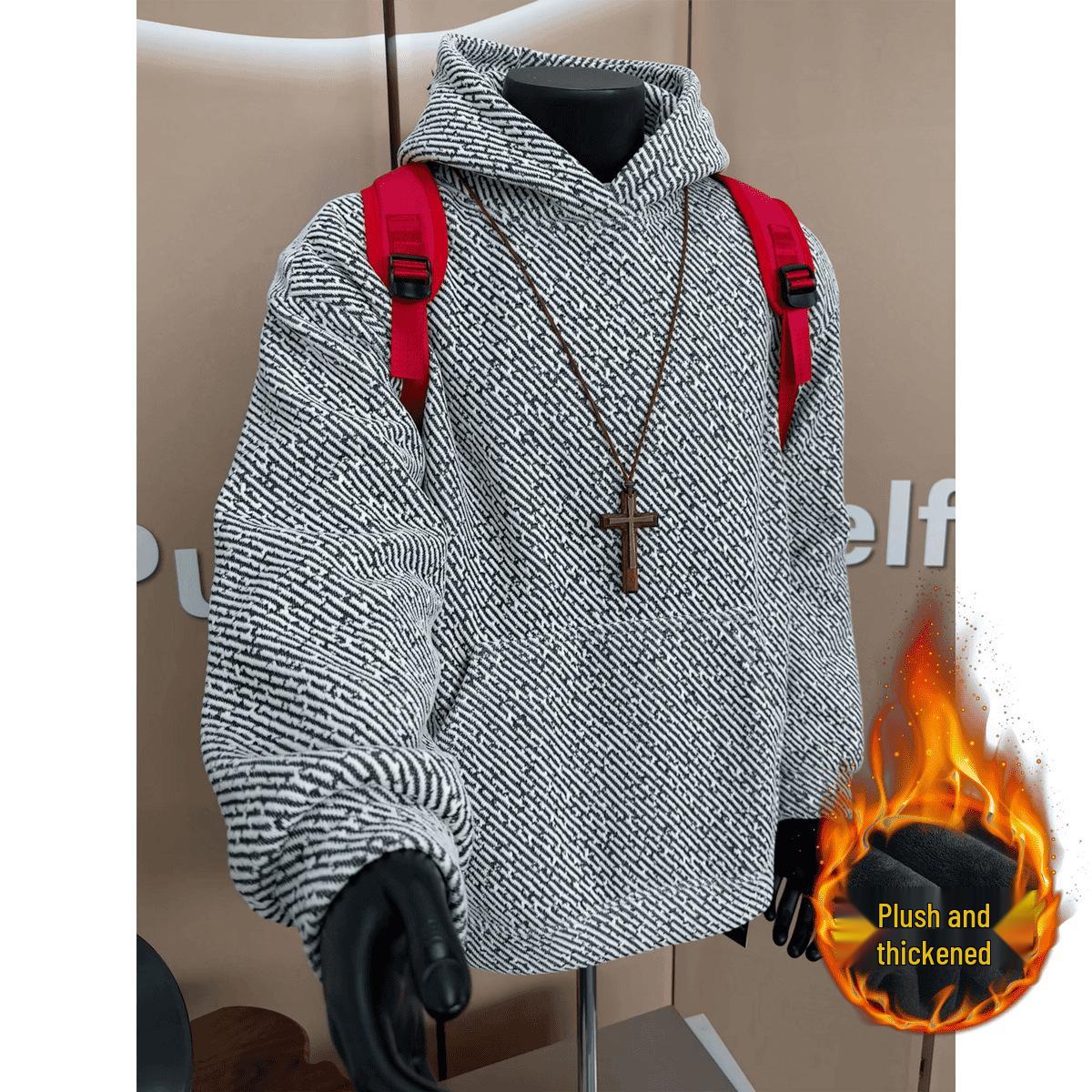Men s Plush Warm Hooded Pullover: Stylish Loose-Fit Sweatshirt for Autumn and Winter Trends. Medium