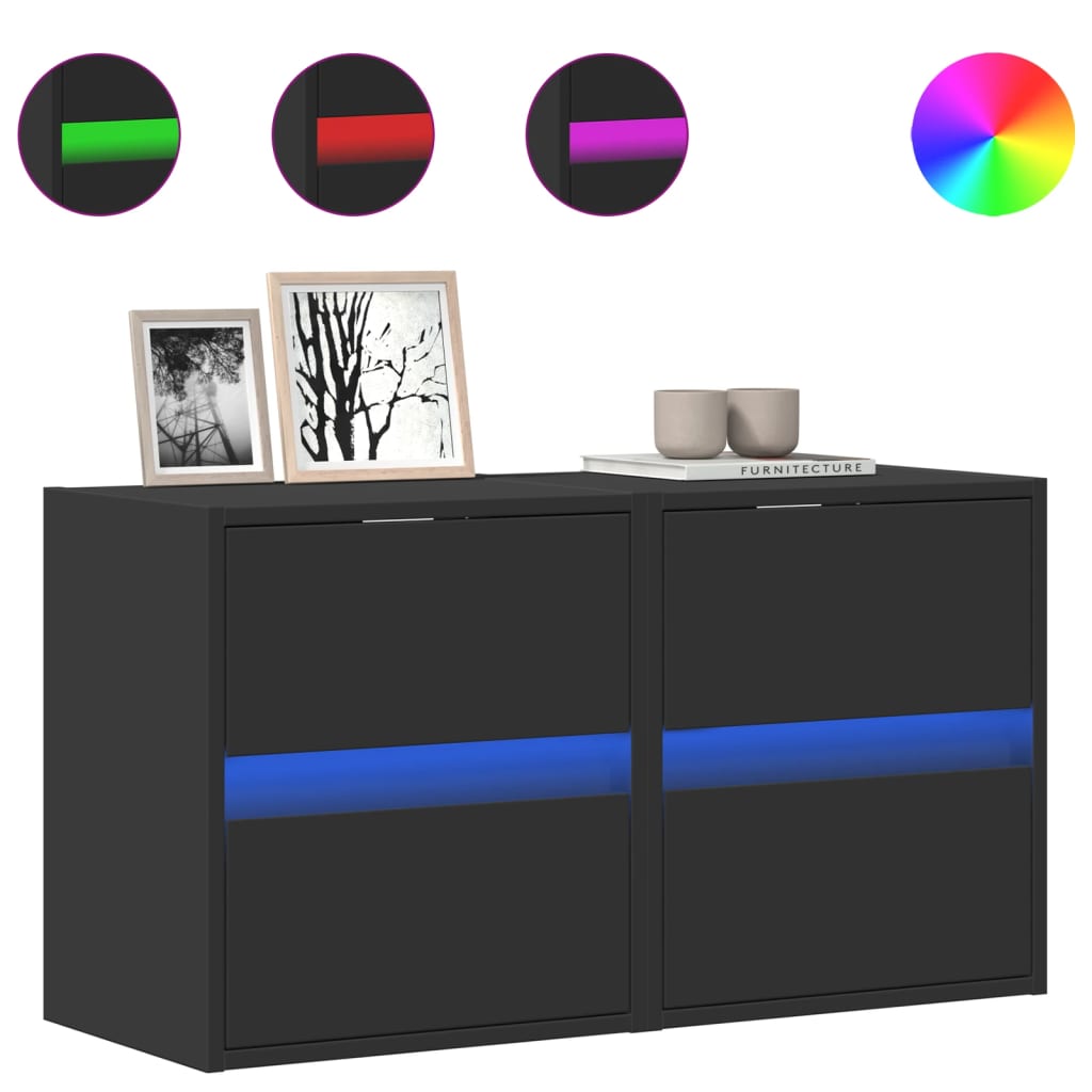 TV Wall Cabinets with LED Lighting 2 Pcs Black 41 X 31 X 45 Cm