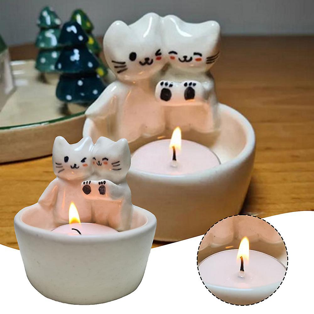 Stylish Candlestick with Two Cat Personalized Crafts Desk Decoration Gift for Birthday Christmas