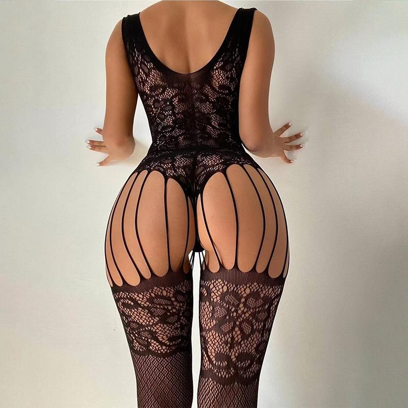 Porno Crotchless Underwear Plus Size Women Mesh Lace Floral Body Suits Black Sexy Open Bra Bodystockings Hot Erotic Lingerie Set