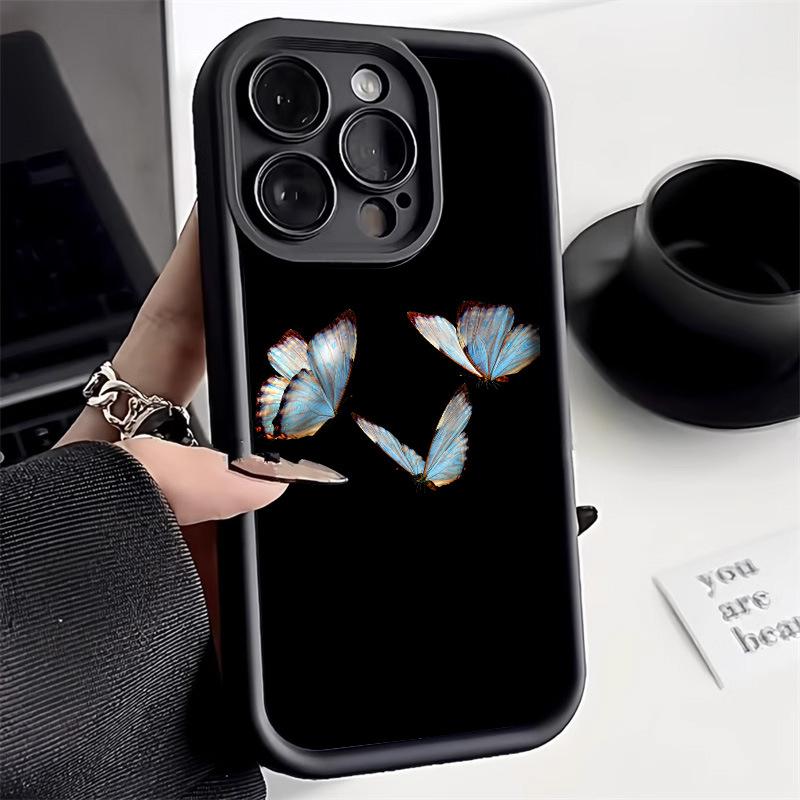 New Chinese blue butterfly for iPhone17 soft case mobile phone case 17ProMax simple 14 advanced 13 fine hole 12