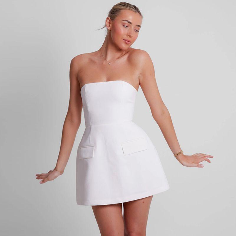 

Дизайн в стиле Инс Элегантный костюм Юбка Имитация кармана Топ-труба White M