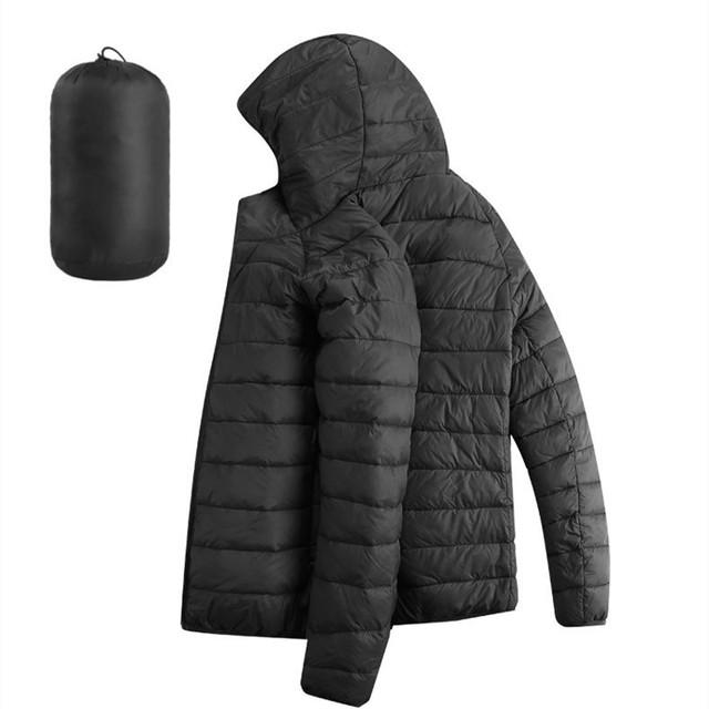Men Hiking Down Cotton Jacket Hooded Lightweight Parkas Zip Pocket Fashion Outerwear Casual Padded Jacket and Coat Men Winter