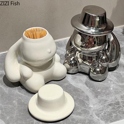 Moderne Hasen Zahnstocherbox Keramik Aufbewahrungsdose mit Deckel Kreative Heimdekoration Zahnstocher Wattestäbchen Organizer Ornament