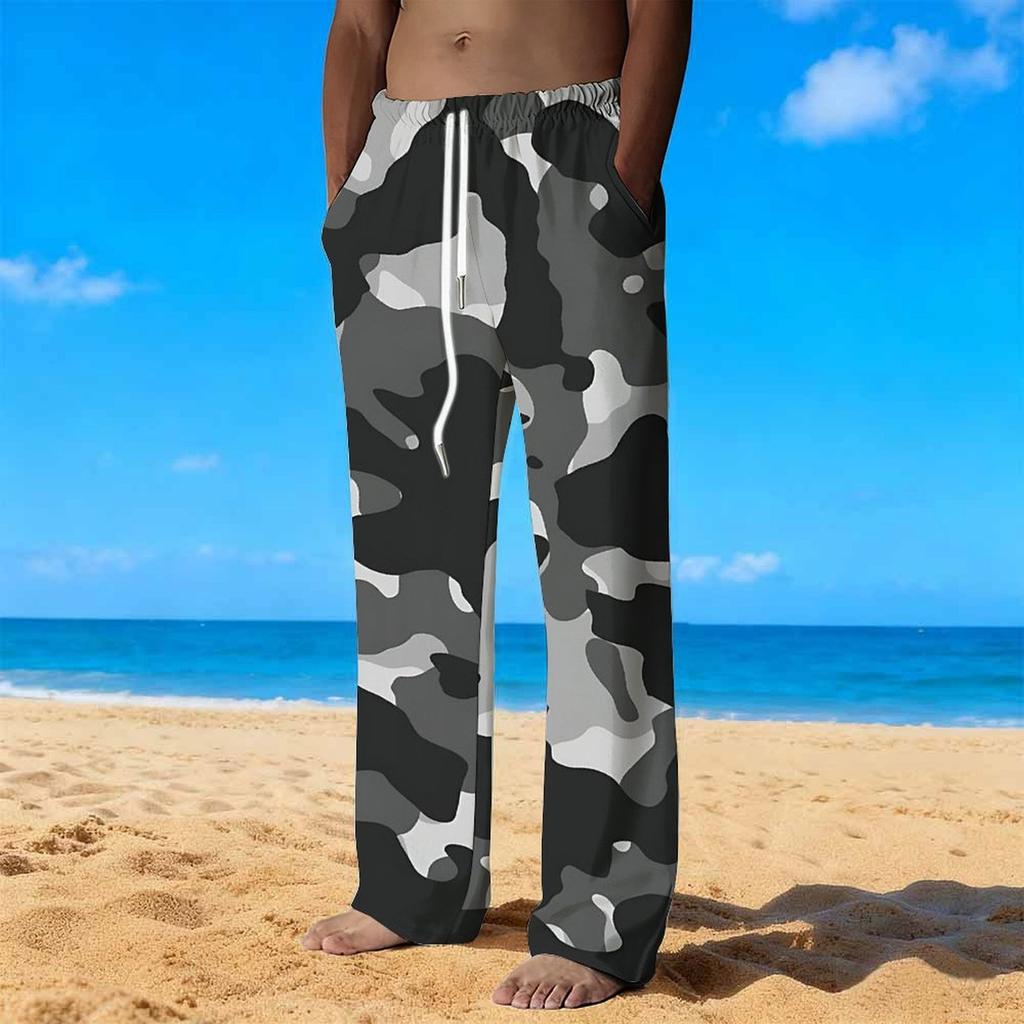Herren Lockere Lässige Einfarbige Hose Camouflage Muster Gerade Hose