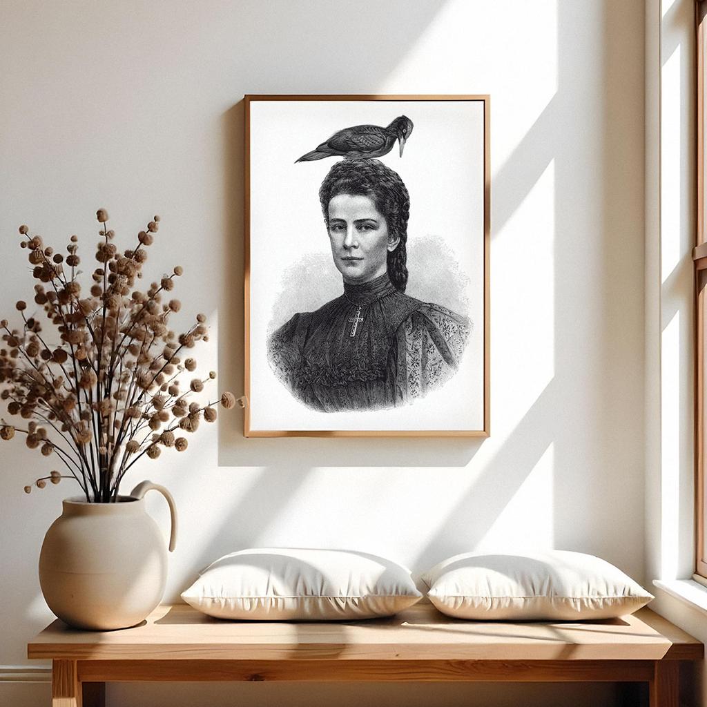 Poster Portrait Sketch Woman Bird