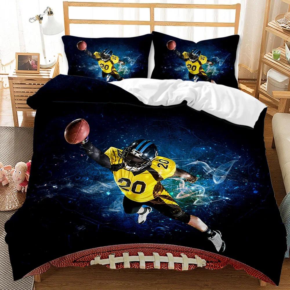 Rugby Sports Duvet Cover Set, American Football Bedding Set Queen Football Sports Themed Comforter Cover Polyester Quilt Cover