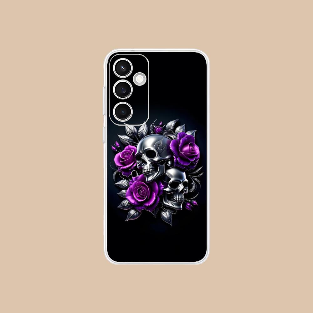 Silver Skull Clear Mobile Phone Case for Samsung Galaxy S25 S24 S23 S22 S21Plus FE Ultra Colorful Cover