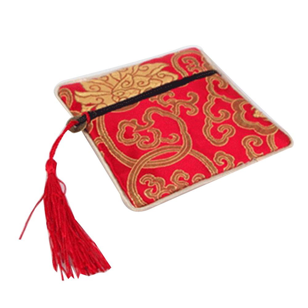 

Wonder Pocket с цветочной кисточкой и застежкой-молнией с вышивкой, квадратная сумка, сумка для хранения ювелирных изделий красный