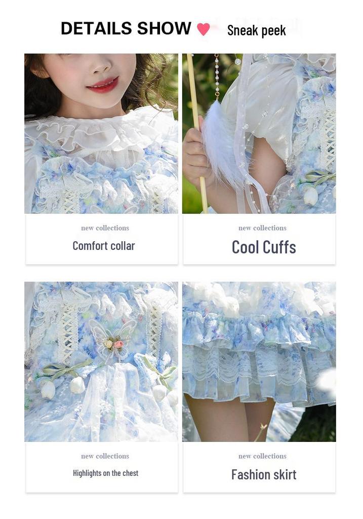 2026 Sommer Prinzessin Lolita Aufgebauschtes Schleppenkleid - Super Feenhafter Stil Festliches Kleid für Kleine Mädchen