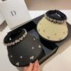 Summer New Empty Top Hat Women's, French Celebrity Rhinestone Sun Hat Outdoor Vinyl UV Protection Sun Hat