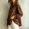 Women's Corduroy Blouse with Sleeves, Loose Fit and Waist Cinching for Casual Wear