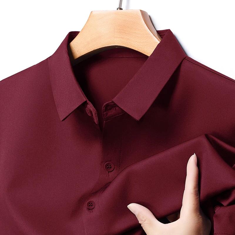 Men's Business Casual Long Sleeve Shirt Solid Color Wrinkle Resistant Comfortable All-Season Versatile Solid Color Top