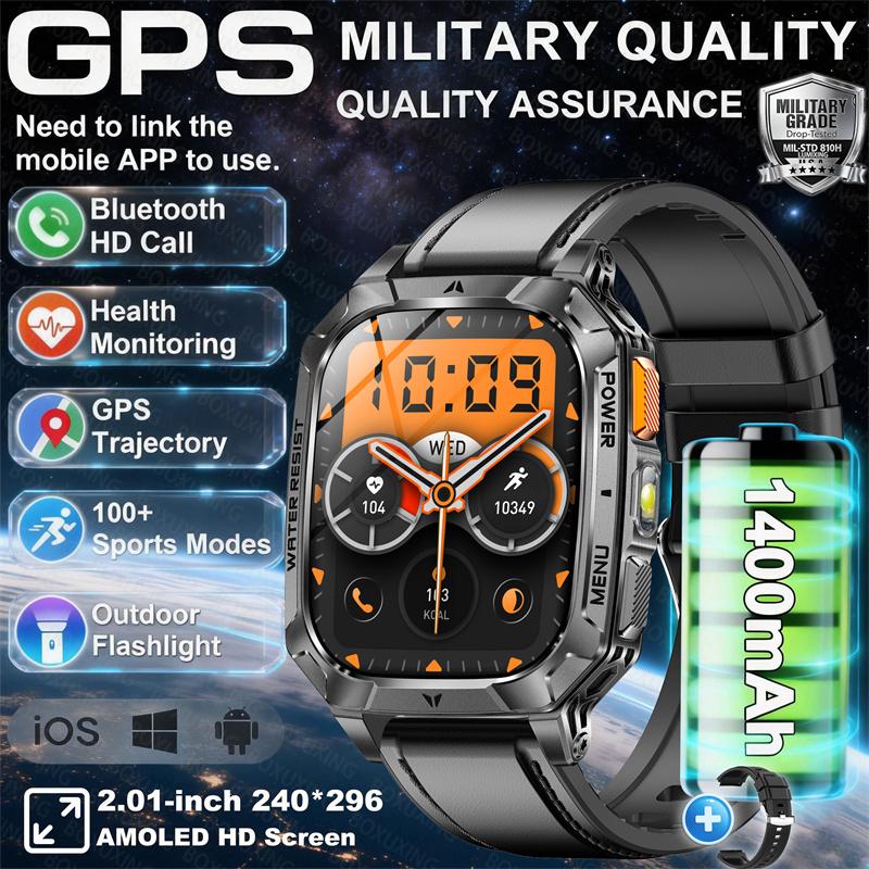 1400mAh Super Battery Durable Adult Smart Watch 2.01 inch GPS Trajectory 3ATM Waterproof BT Call Sports Smartwatch Men  New