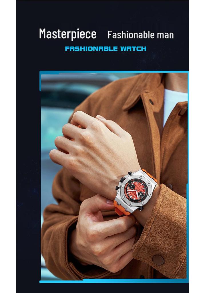 Sanda Men's Fashionable Multi-Functional Plaid Waterproof Luminous Quartz Watch