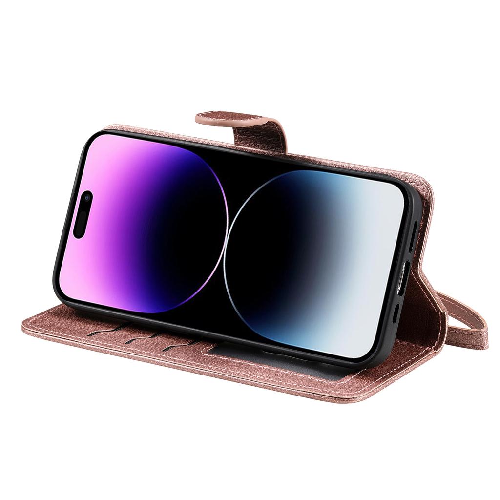 For iPhone 15 Pro Max Case 2 in 1 Detachable Magnetic Leather Wallet Mobile Cover with Strap