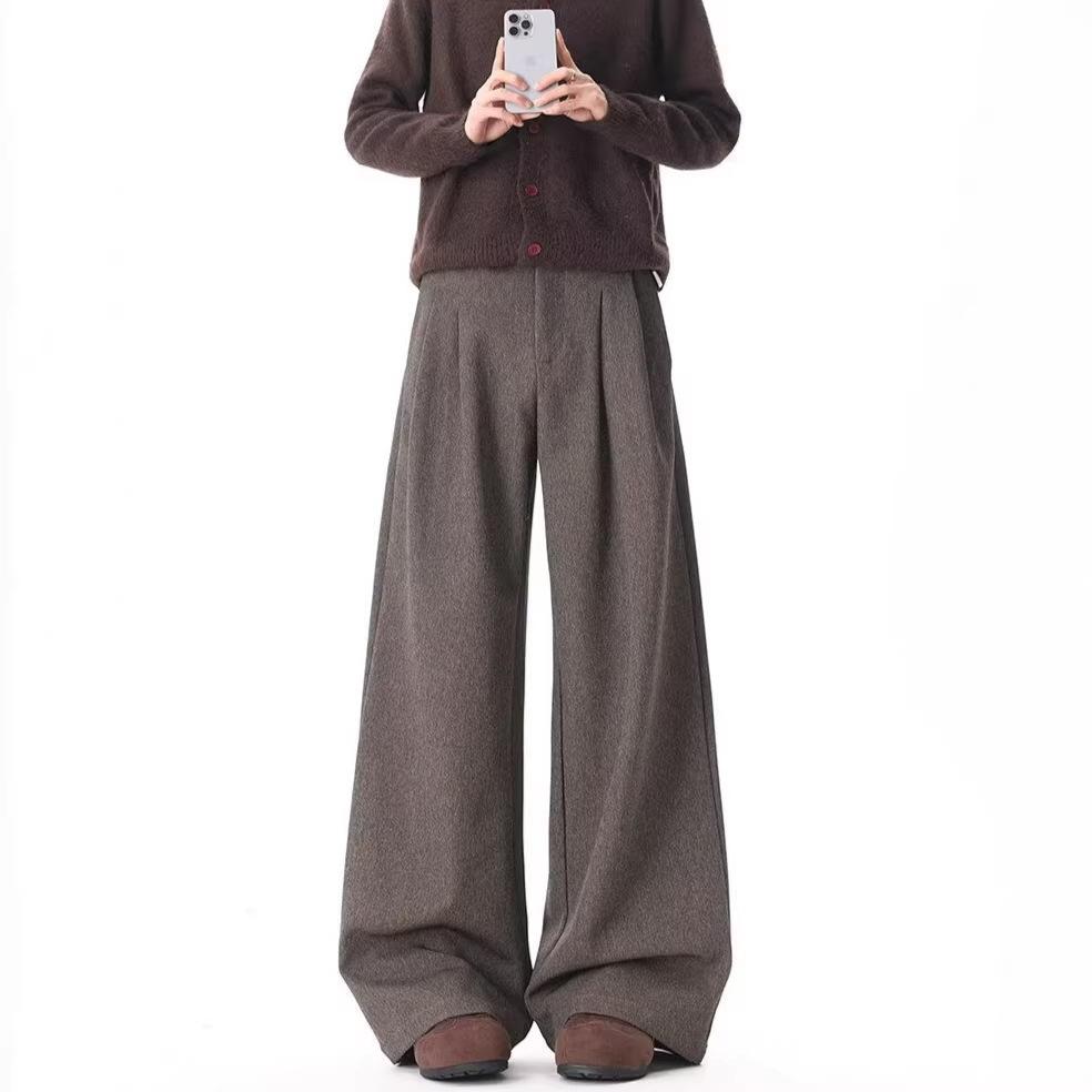 Old money retro pleated trousers men's spring high street cleanfit wide-leg trousers trendy brand vertical silhouette casual trousers