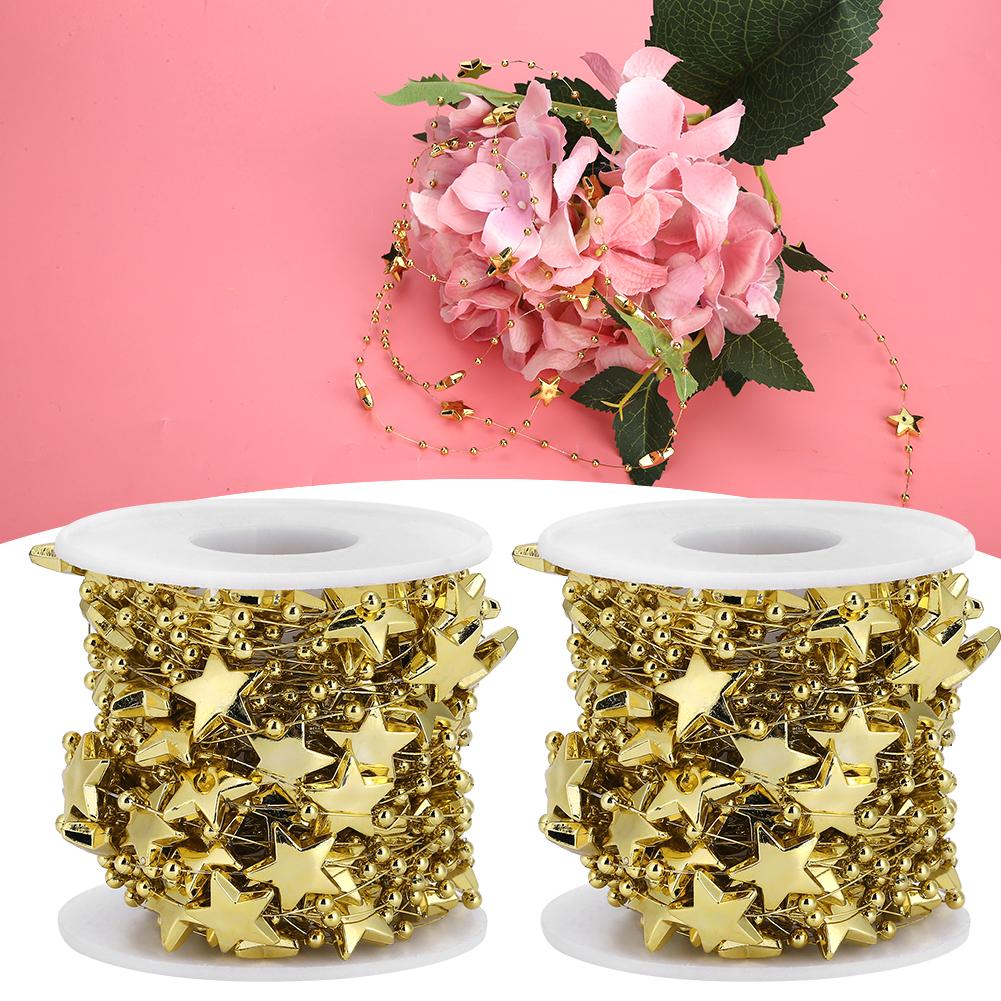2 Peças ABS Estrela de Cinco Pontas Pérolas Contas Cordão para Casamento Buquê de Noiva Decoração de Natal(Ouro