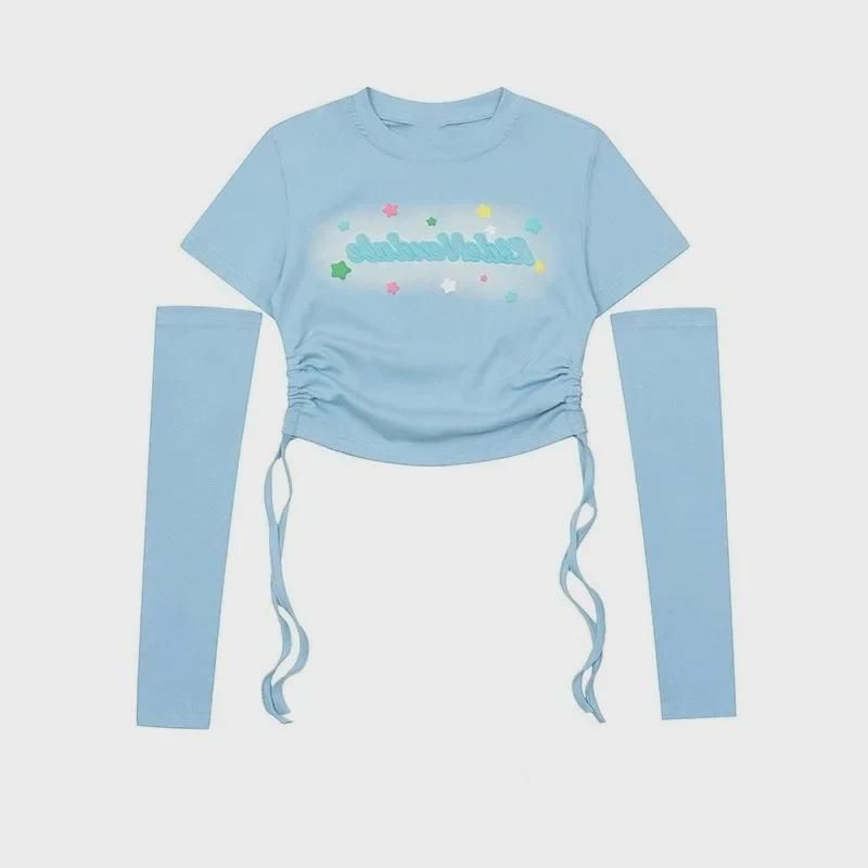 Korean Style Slim Fit Drawstring Short-Sleeve T-Shirt for Women