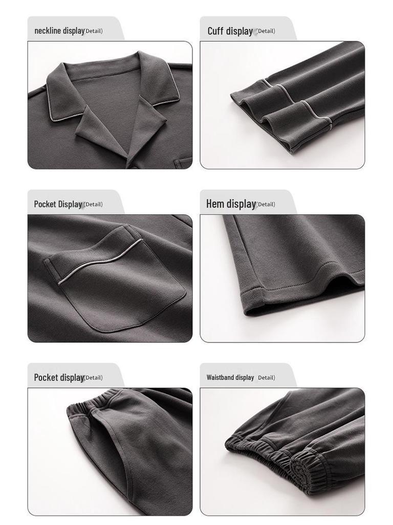Men's 2025 Spring/Autumn Cotton Pajama Set - Long-Sleeved, High-End, Simple Two-Piece Homewear