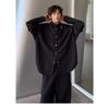 Men's Black Metal Ring Detail Button Down Shirt Casual Detachable Sleeve Oversized Streetwear Top