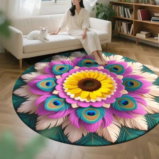 Yousheng Diatomaceous Earth Floor Mat 3D Realistic Rainbow Sunflower Pattern Quick Dry Non-Slip Absorbent Mat