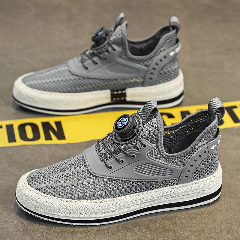 

Men S Shoes Large Mesh Hollow Breathable Board Shoes Heightening Rotating Button Cover Feet Casual Sports Trendy Shoes 44