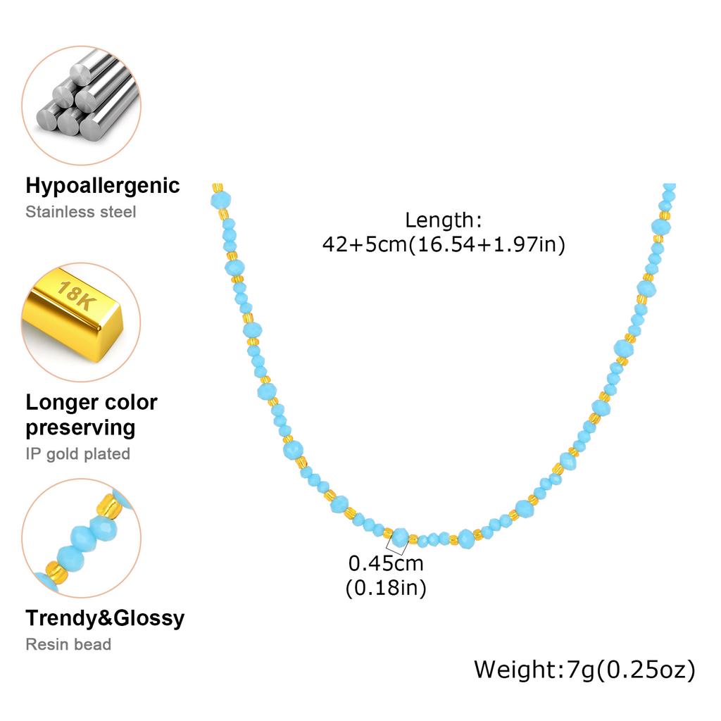 Fashion Boho Blue Rice Bead Beads Necklace for Women, Stainless Steel Beaded Collar Necklace, Summer Jewelry Accessories Gifts