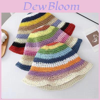 Summer Korea Straw Hat With Rainbow Handcrafted Wide Brim Sun Protection For Beach Vacation