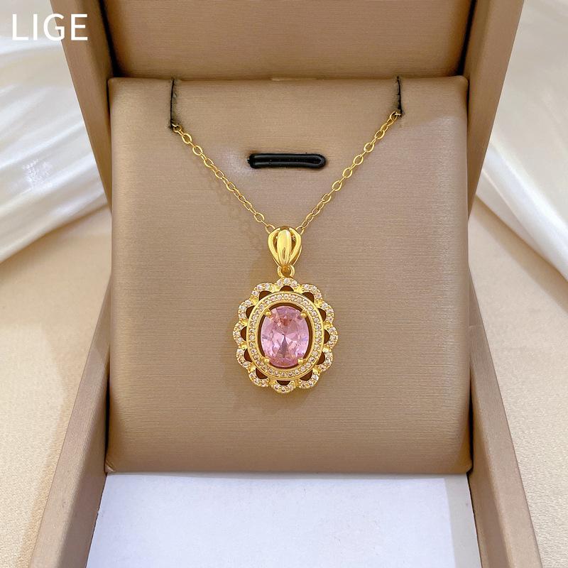 Empty Egg-Shaped Heavy Industry Full Diamond Light Luxury Temperament Gorgeous Full Diamond Necklace Female Versatile Collarbone Chain Titanium Steel