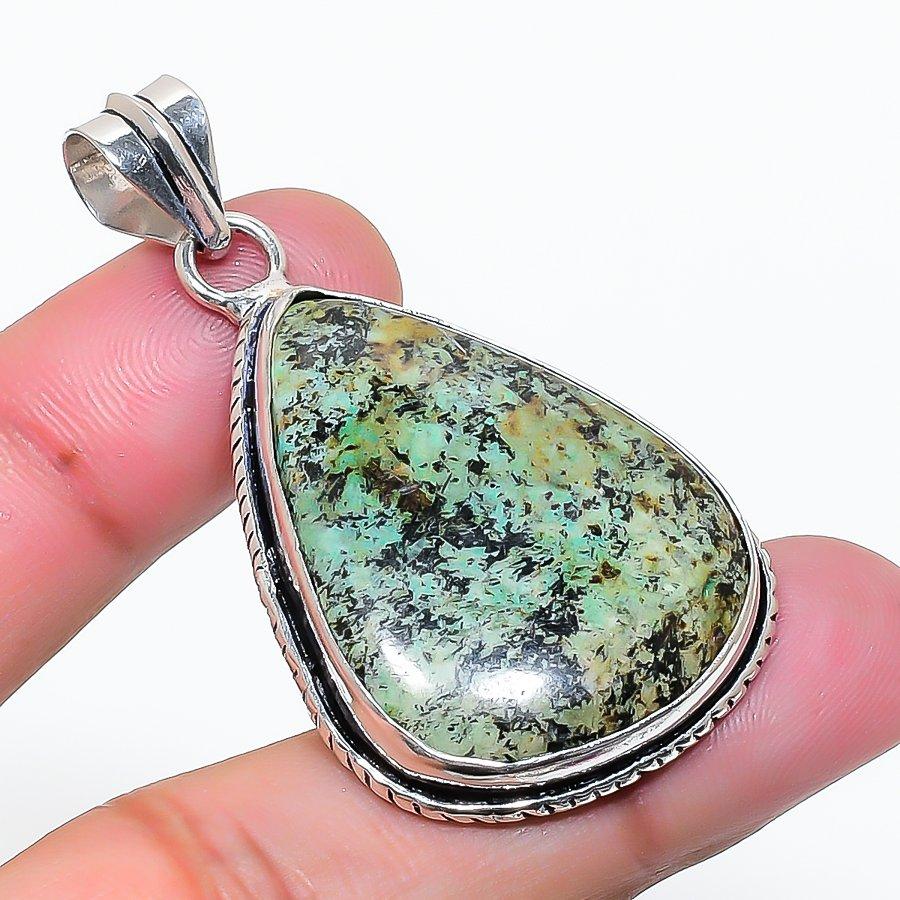 Natural Tibetan Turquoise Gemstone 925 Sterling Silver Pendant 1.89 AP-15283