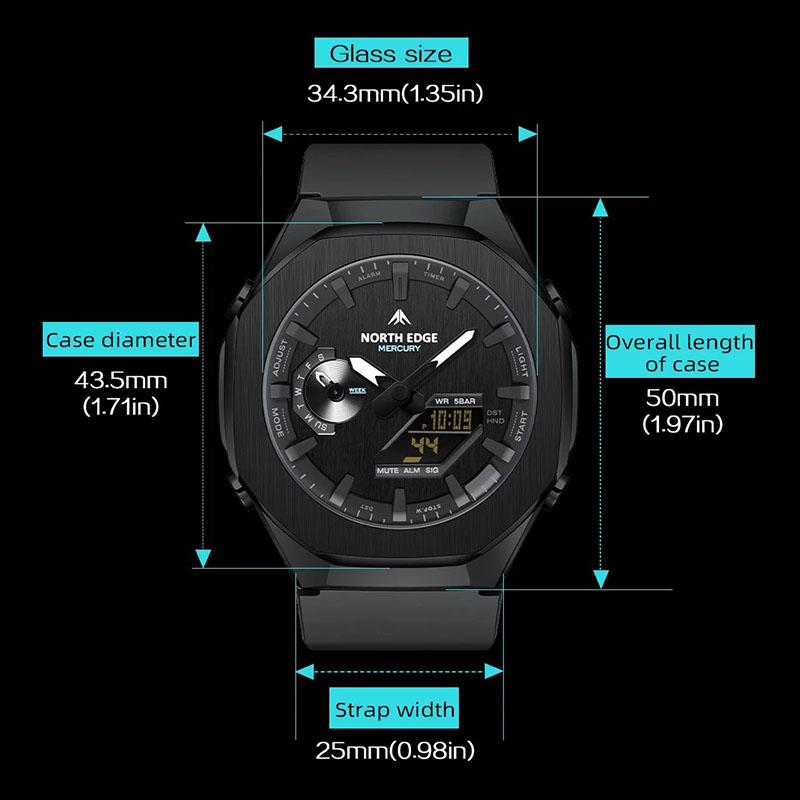 NORTH EDGE MERCURY Men's Military Digital Watch Stopwatch Waterproof 50M Sports Watches World Time