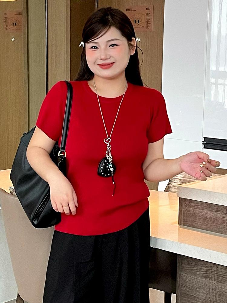 Plus Size Women's Round Neck Casual Short Sleeve Knit Top - 2026 Spring Style
