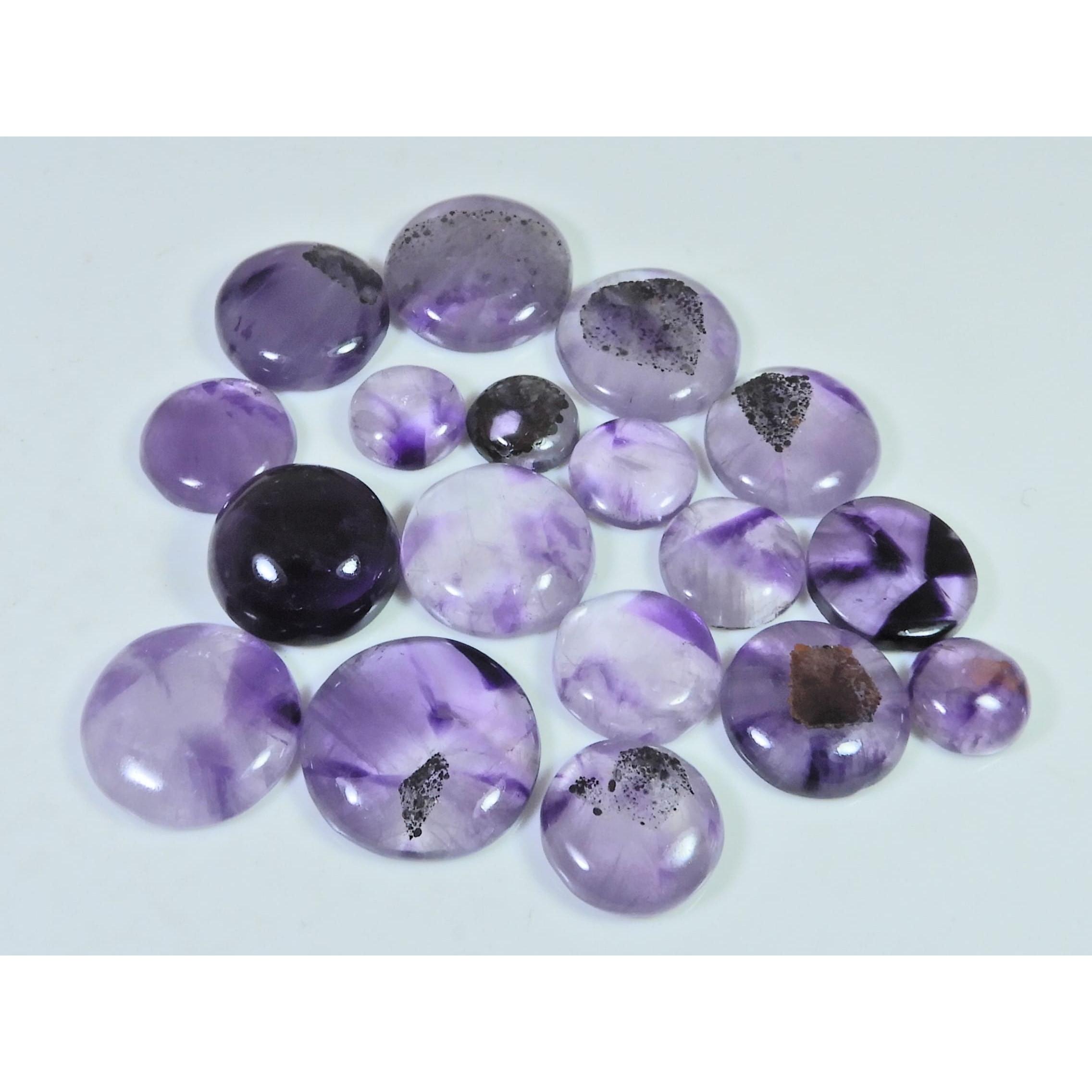 203Cts. Natural Amethyst Lace Agate Round Cabochon Loose Gemstone 18Pcs Lot C-2860