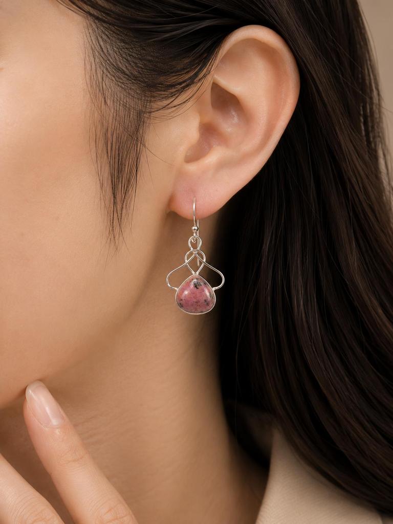 Natural Black Rhodonite 925 Sterling Silver Handcrafted Jewelry Designer Earrings 1.50" For Her EE-2-33
