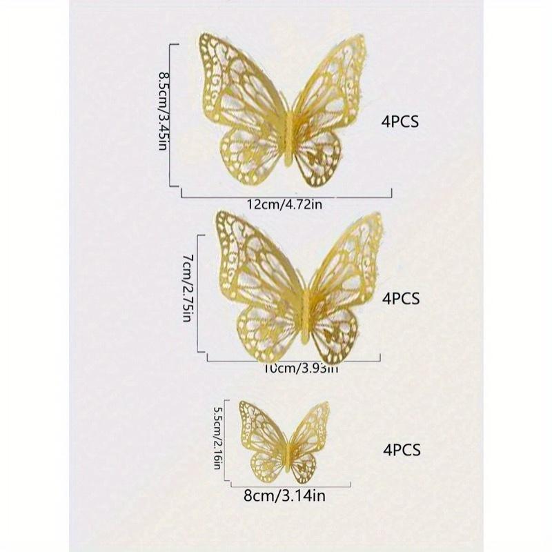 12pcs 3D Hollow Butterfly Wall Stickers For Cake Topper, Wedding Decoration, Home & Living Room, Birthday Party Decoration, Stickers, Wall Decal