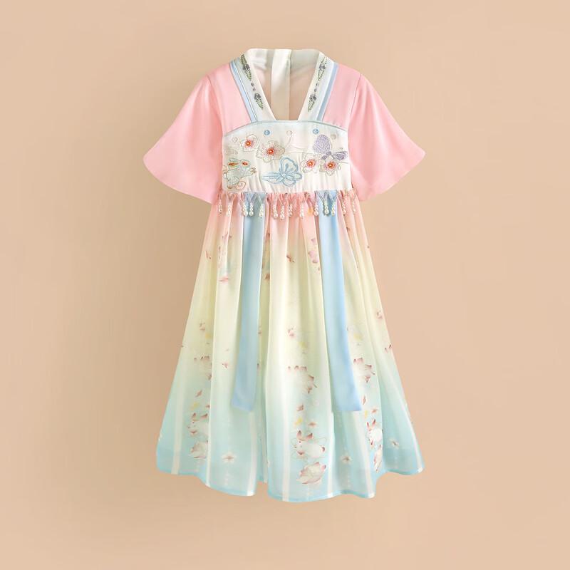 Xiaohu Patti Girls  Traditional Chinese Style Jade Rabbit Floral Summer Dress 150