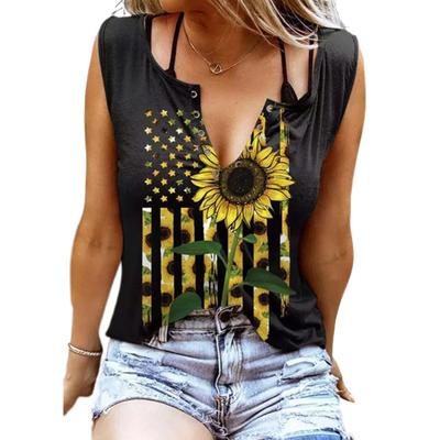 Women Tanks Sexy V Neck Sleeveless Summer Tops Vest 3D Print Star Sunflower Tops