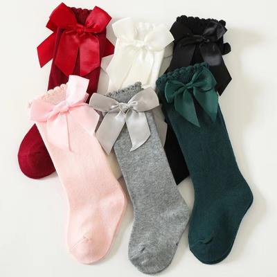 Neue Marke Baby Kleinkinder Socken Herbst Winter Kinder Mädchen Kniehohe Lange Socken Baumwolle Großen Bogen Spanischen Stil Kinder Boden Socken