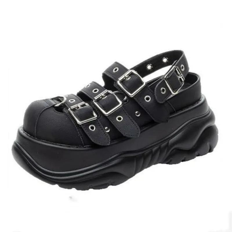 Fashion 7CM Microfiber Leather Sandals Slipper Slip On Women Punk Platform Wedge Fashion Flats Buckle Summer High Brand Flats Shoes