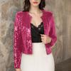Women’s Crew Neck Long Sleeve Open Front Cardigan Casual Versatile Sequin Jacket Outerwear for Daily Wear