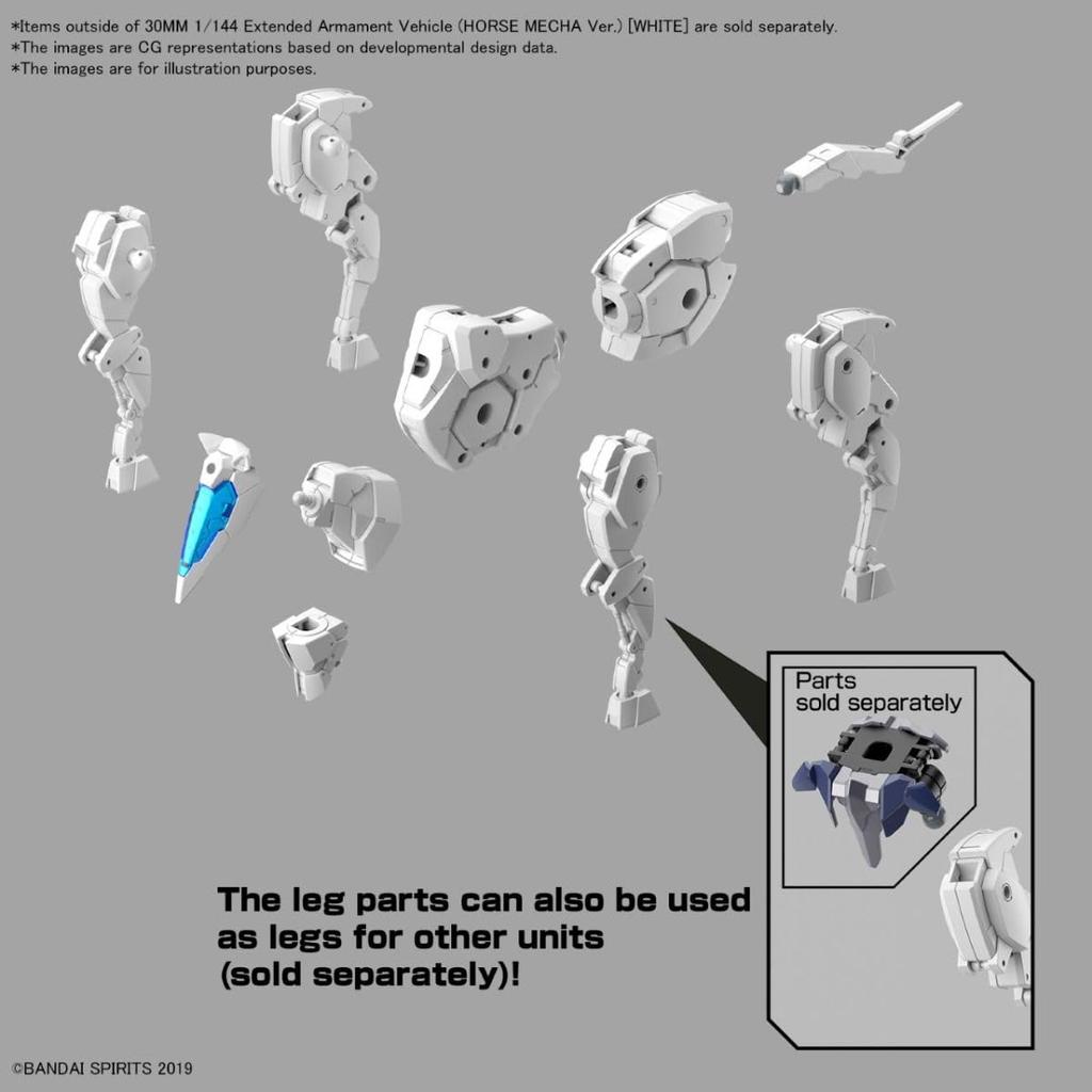 BANDAI SPIRITS 30MM Exar Vehicle (Horse Mecha Ver.) [White] 1/144 Scale Color-coded Plastic Model