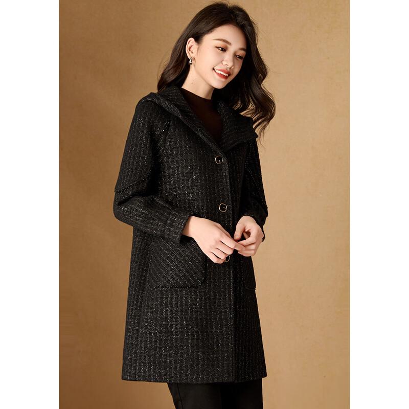 Women's British Style Plaid Hooded Mid-Length Coat