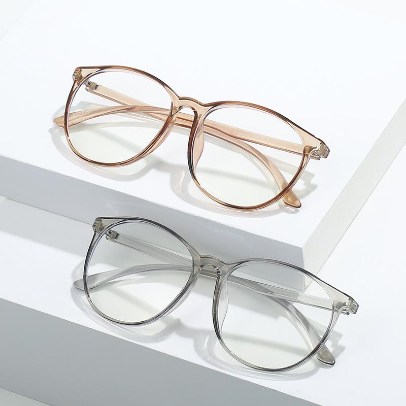 Tr90 Anti-Blue Light Large Frame Thin Glasses Frame, Retro Plain Full Frame Round Frame Flat Mirror